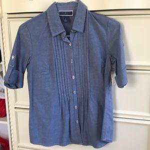 NWT Karen Scott chambray button down shirt
